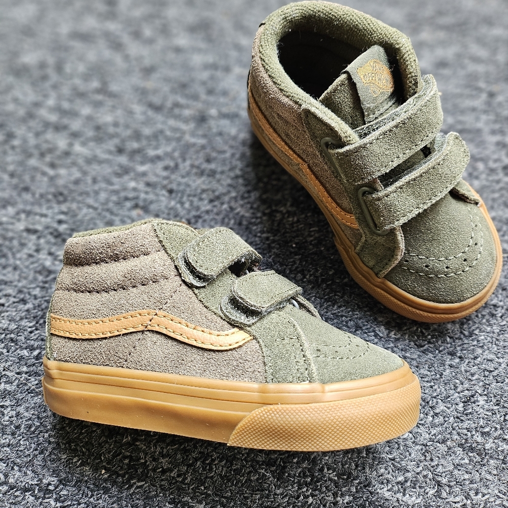 Vans Infants High-Top Sneakers - Olive Green and Tan Size 4.5